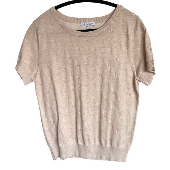 NWT San Fransisco Beige Crew Neck Sweater Top Tee Short Sleeve Women's Large - Picture 2 of 12